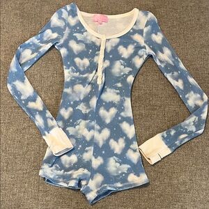 Sugar Thrillz Blue and White Cloud Print Romper
